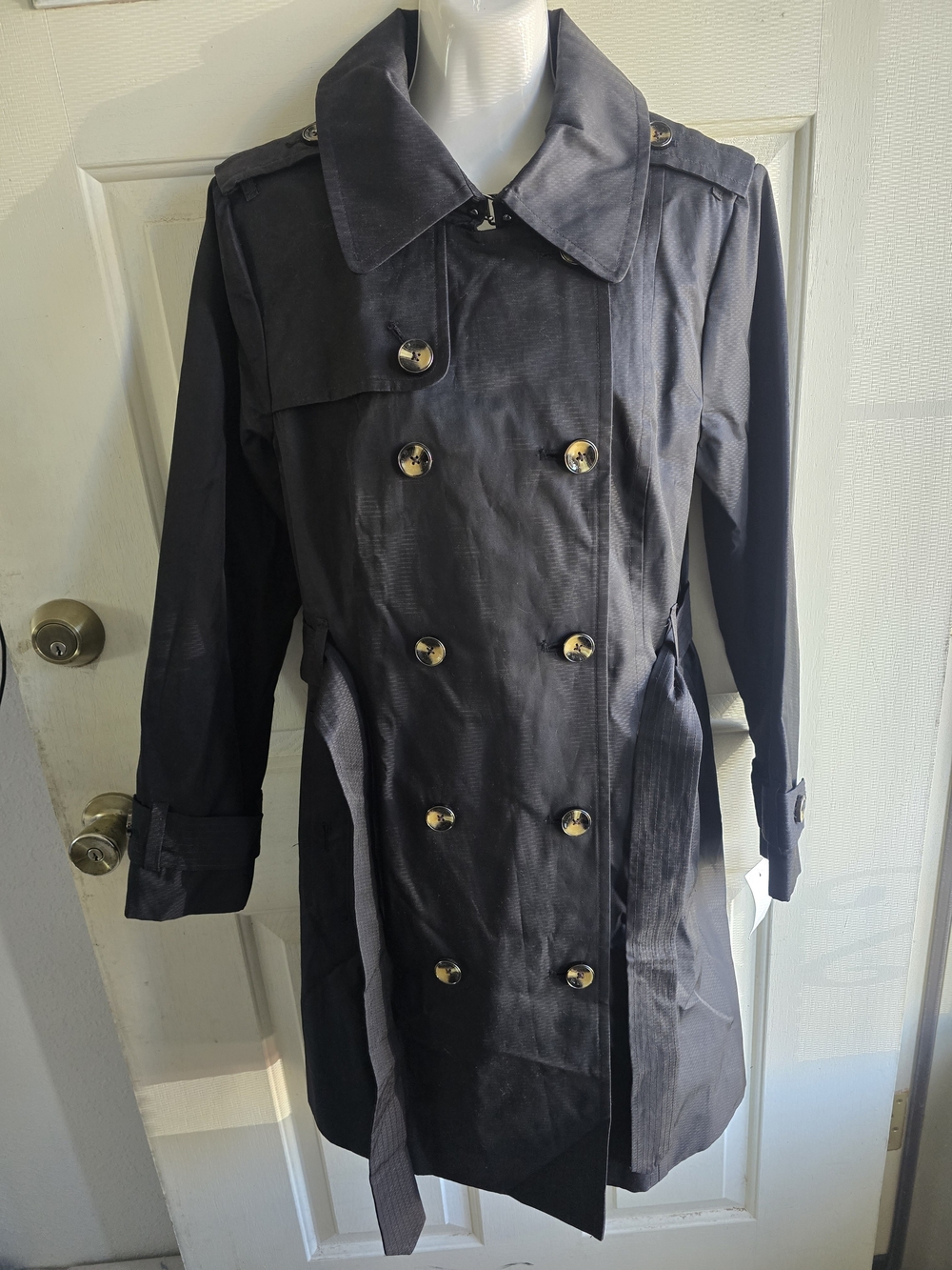 London Fog Double-Breasted Trench Coat - Black
